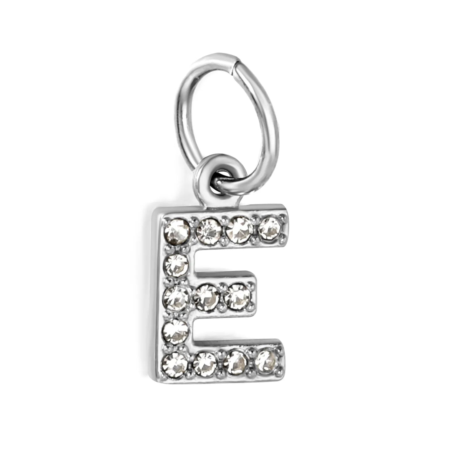 Silver Initial Letter Charms with Cubic Zirconia | Hypoallergenic Stainless Steel | Wholesale Bulk Order