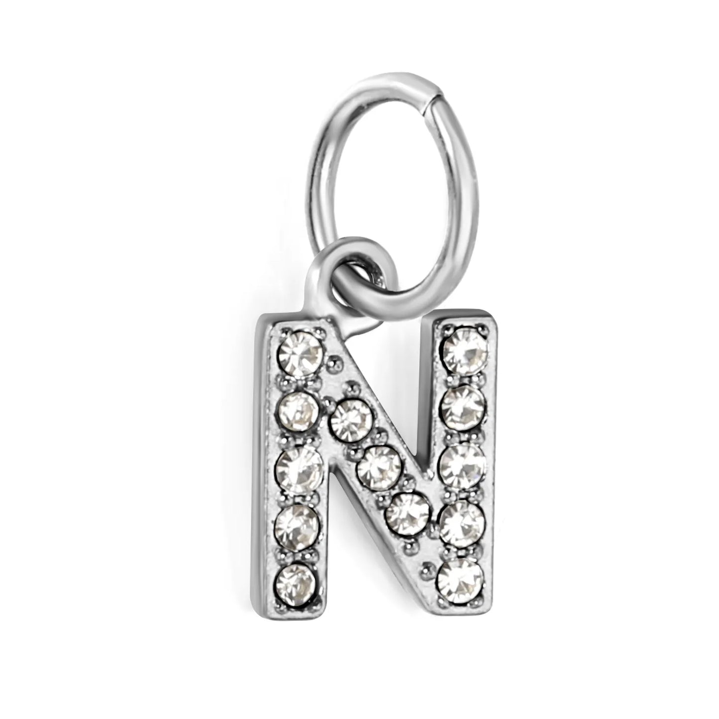 Silver Initial Letter Charms with Cubic Zirconia | Hypoallergenic Stainless Steel | Wholesale Bulk Order