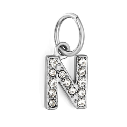 Silver Initial Letter Charms with Cubic Zirconia | Hypoallergenic Stainless Steel | Wholesale Bulk Order