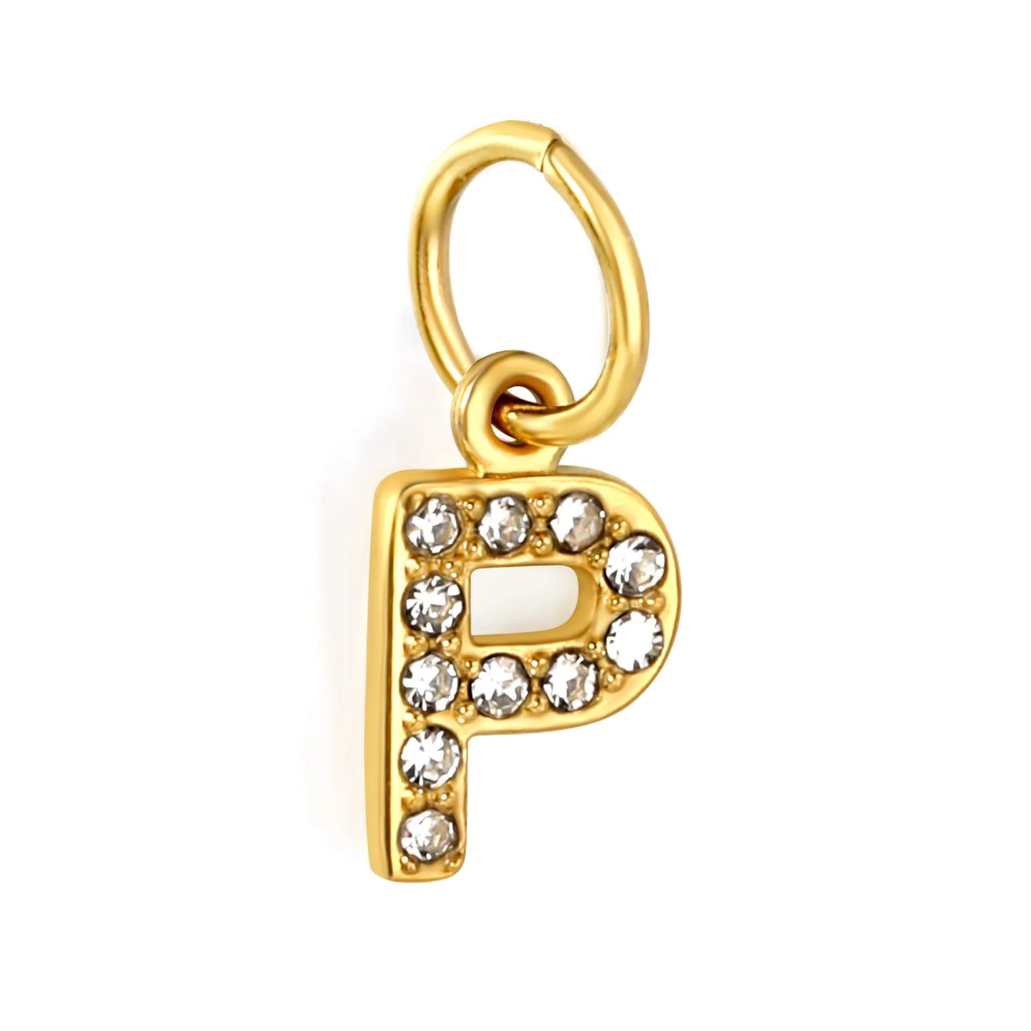 Wholesale 18K Gold Plated Initial Letter Charms with Rhinestones | Hypoallergenic Stainless Steel Jewelry Components