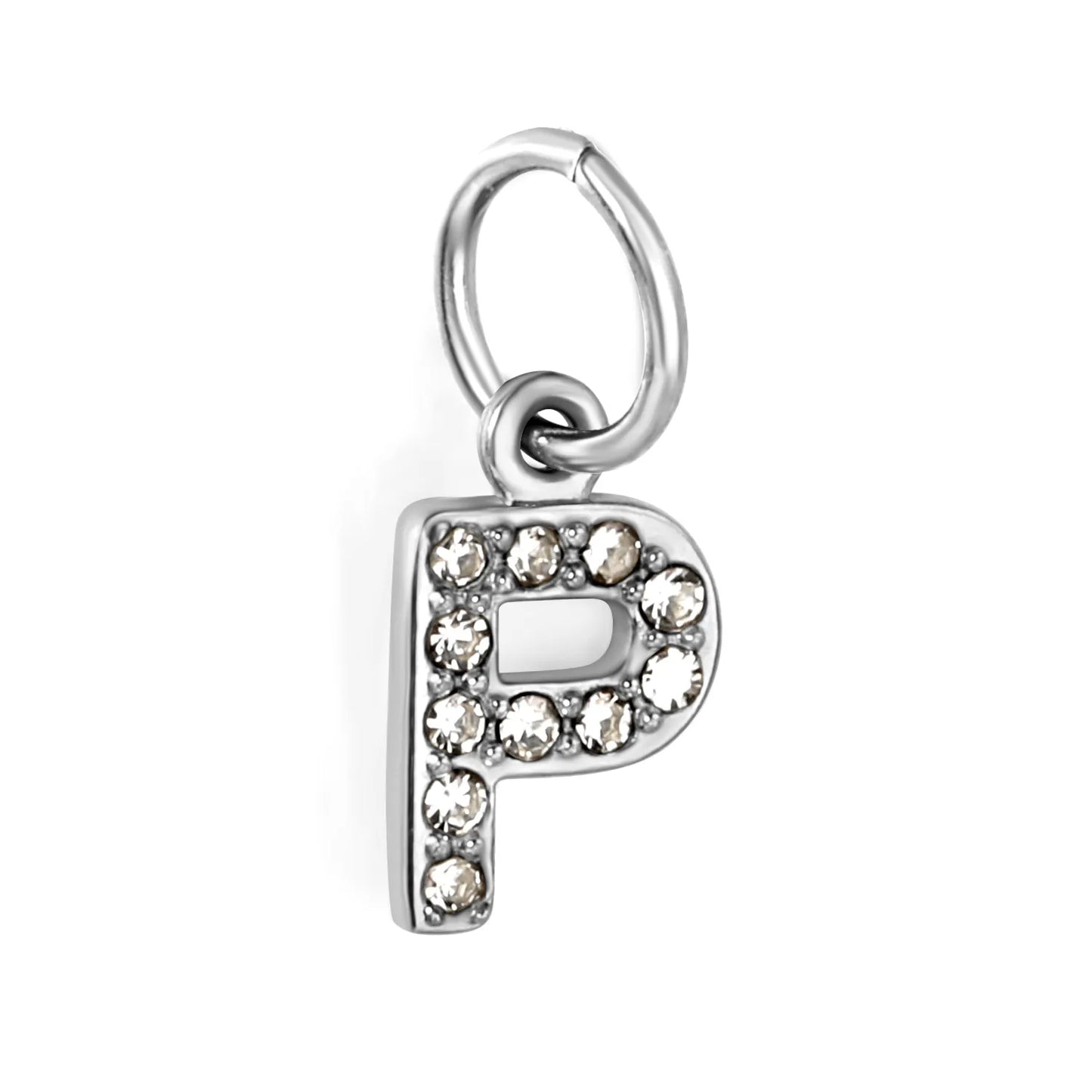 Silver Initial Letter Charms with Cubic Zirconia | Hypoallergenic Stainless Steel | Wholesale Bulk Order