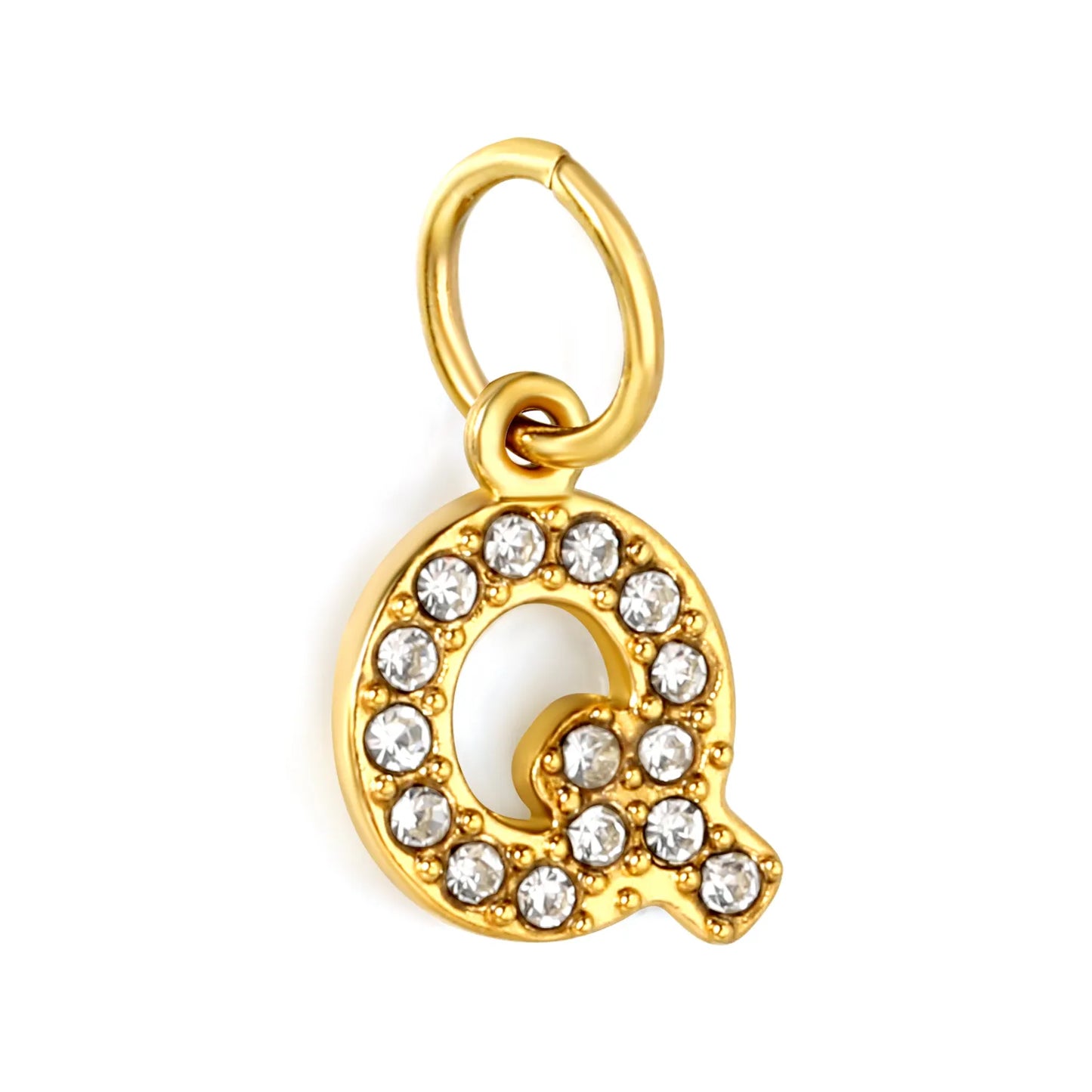 Wholesale 18K Gold Plated Initial Letter Charms with Rhinestones | Hypoallergenic Stainless Steel Jewelry Components