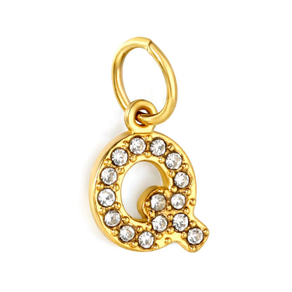 Wholesale 18K Gold Plated Initial Letter Charms with Rhinestones | Hypoallergenic Stainless Steel Jewelry Components