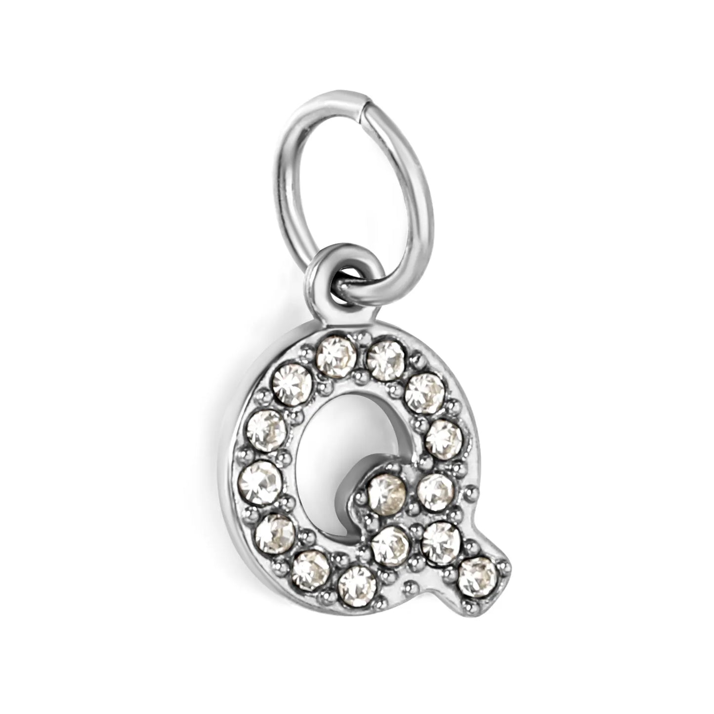 Silver Initial Letter Charms with Cubic Zirconia | Hypoallergenic Stainless Steel | Wholesale Bulk Order