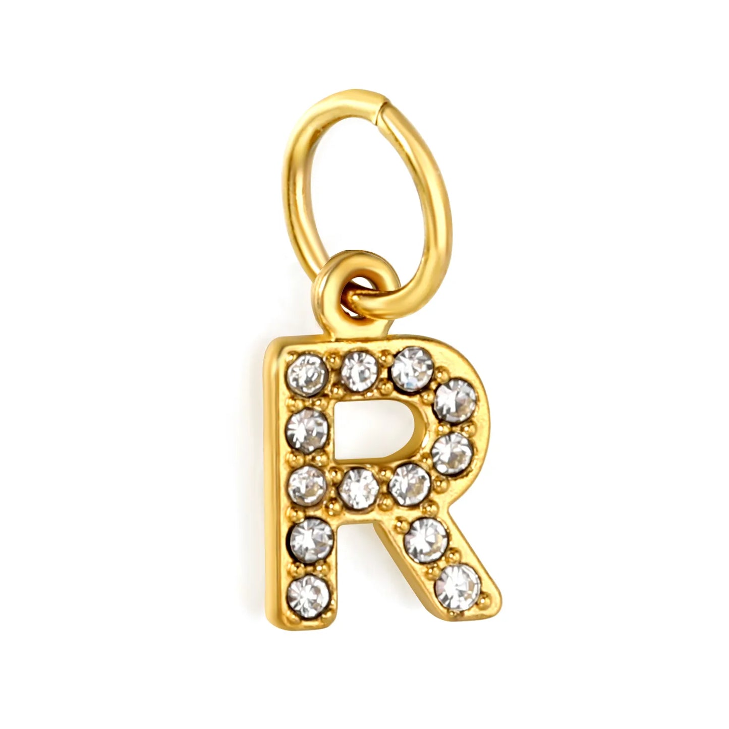 Wholesale 18K Gold Plated Initial Letter Charms with Rhinestones | Hypoallergenic Stainless Steel Jewelry Components