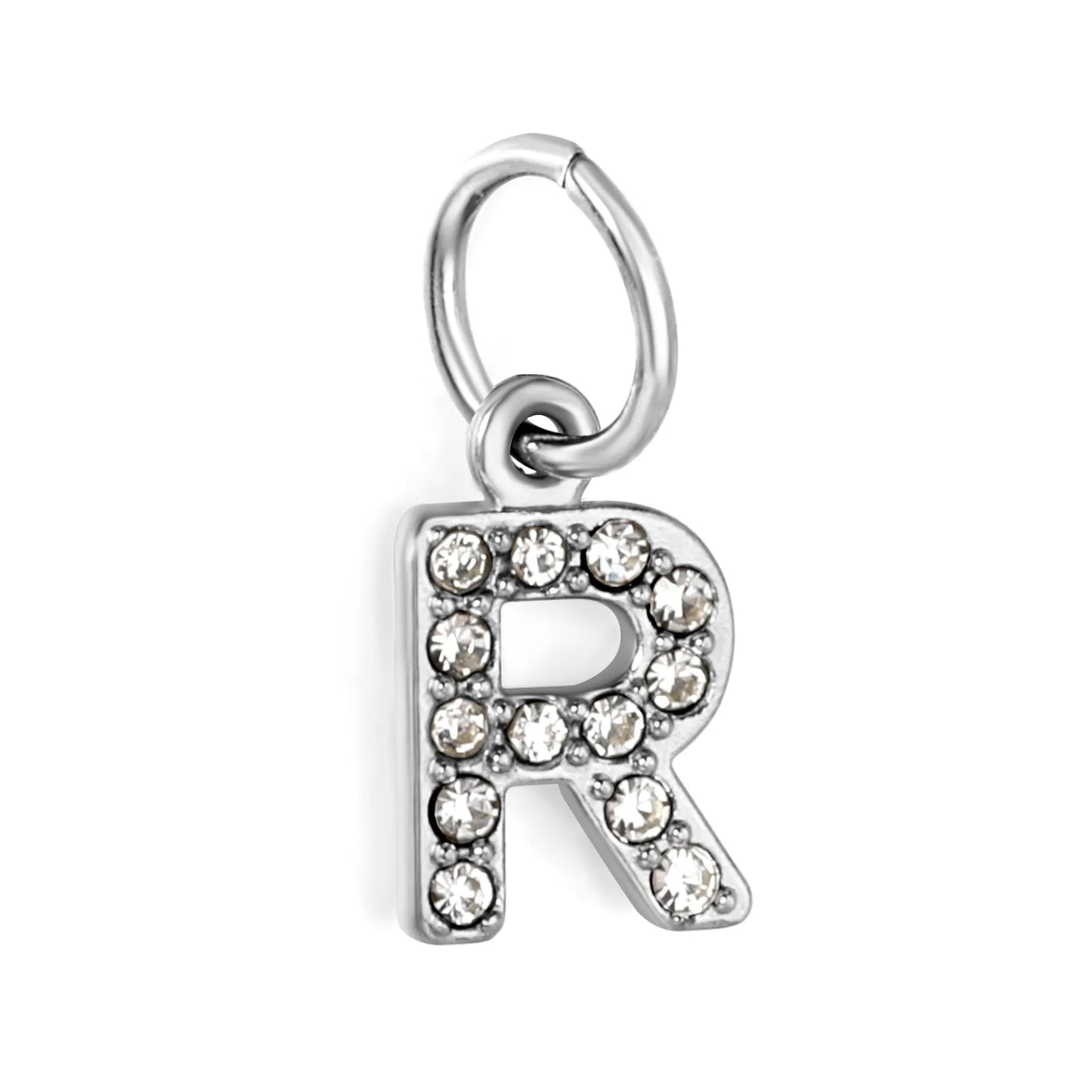 Silver Initial Letter Charms with Cubic Zirconia | Hypoallergenic Stainless Steel | Wholesale Bulk Order
