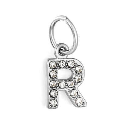 Silver Initial Letter Charms with Cubic Zirconia | Hypoallergenic Stainless Steel | Wholesale Bulk Order