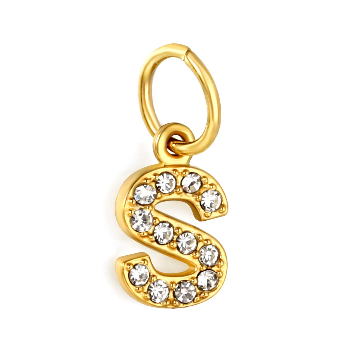 Wholesale 18K Gold Plated Initial Letter Charms with Rhinestones | Hypoallergenic Stainless Steel Jewelry Components