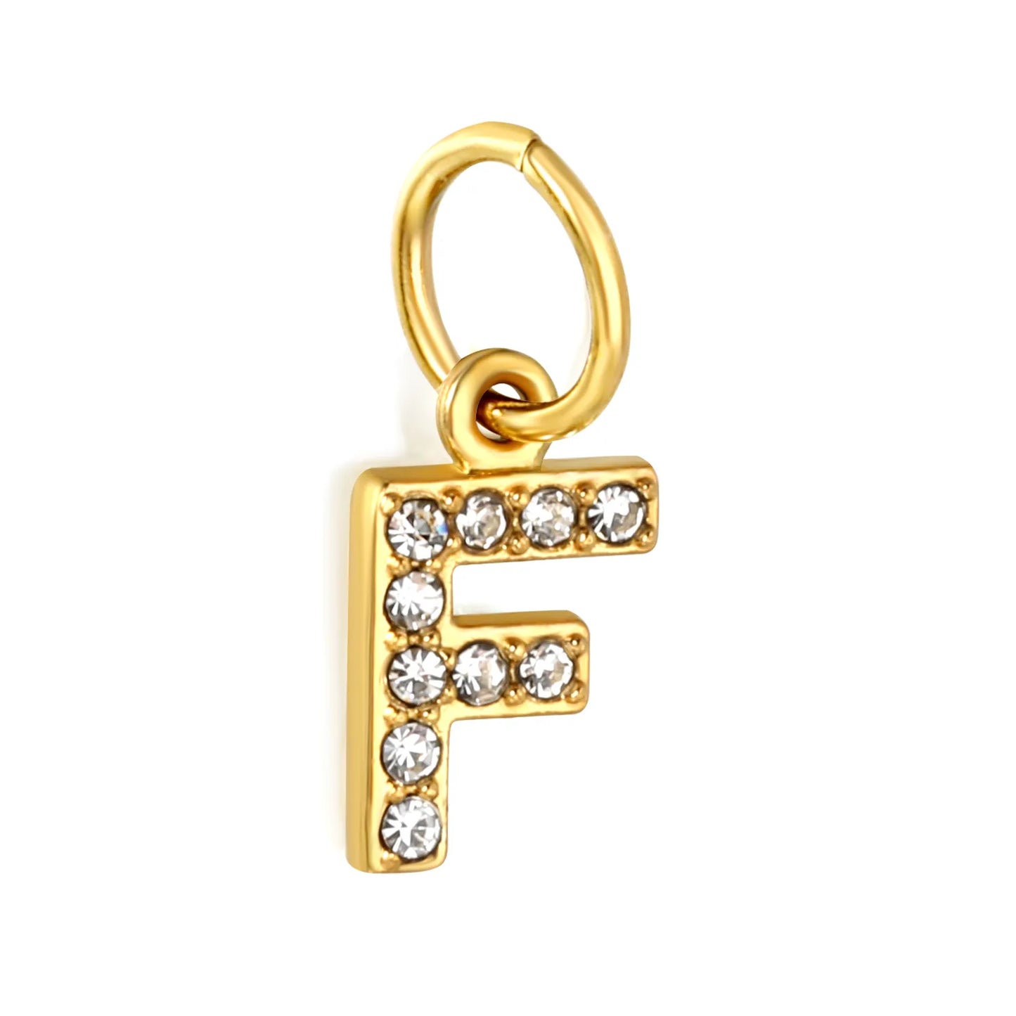 Wholesale 18K Gold Plated Initial Letter Charms with Rhinestones | Hypoallergenic Stainless Steel Jewelry Components