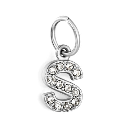Silver Initial Letter Charms with Cubic Zirconia | Hypoallergenic Stainless Steel | Wholesale Bulk Order