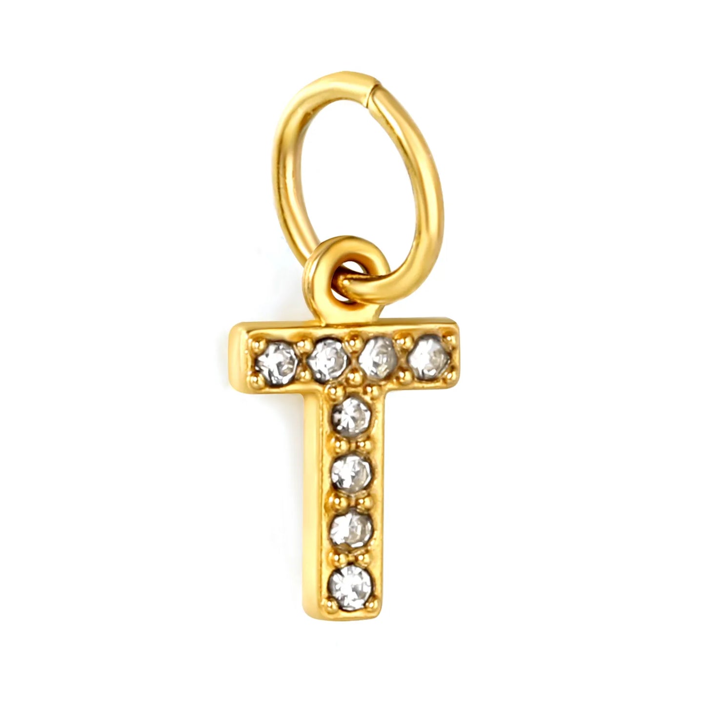 Wholesale 18K Gold Plated Initial Letter Charms with Rhinestones | Hypoallergenic Stainless Steel Jewelry Components
