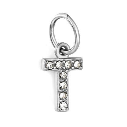 Silver Initial Letter Charms with Cubic Zirconia | Hypoallergenic Stainless Steel | Wholesale Bulk Order