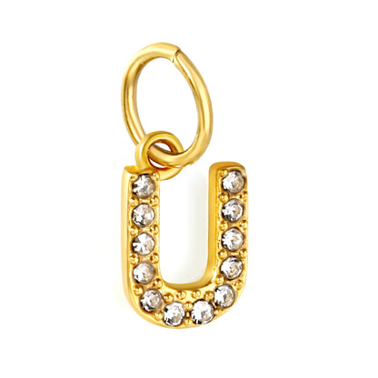Wholesale 18K Gold Plated Initial Letter Charms with Rhinestones | Hypoallergenic Stainless Steel Jewelry Components