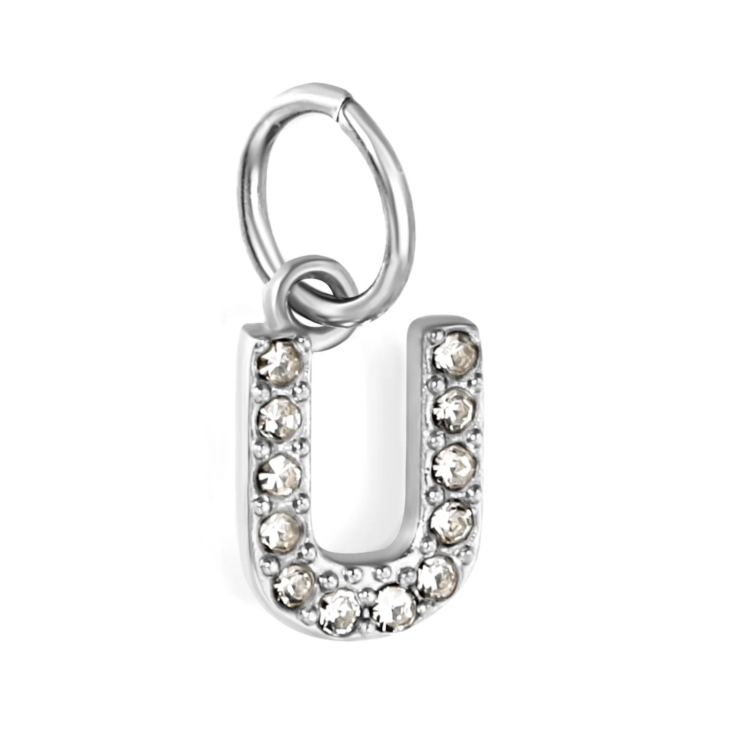 Silver Initial Letter Charms with Cubic Zirconia | Hypoallergenic Stainless Steel | Wholesale Bulk Order