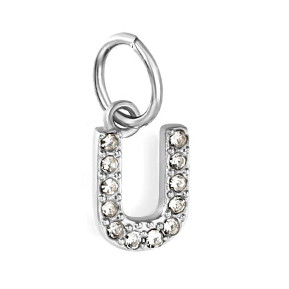 Silver Initial Letter Charms with Cubic Zirconia | Hypoallergenic Stainless Steel | Wholesale Bulk Order