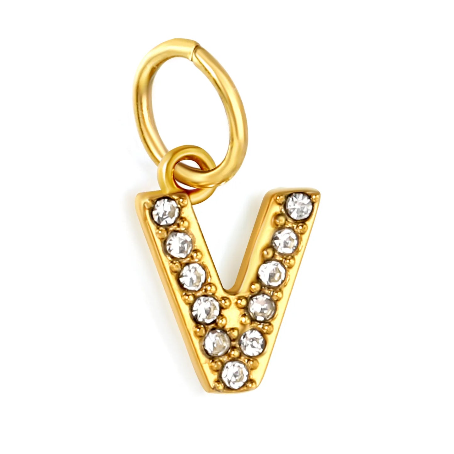 Wholesale 18K Gold Plated Initial Letter Charms with Rhinestones | Hypoallergenic Stainless Steel Jewelry Components