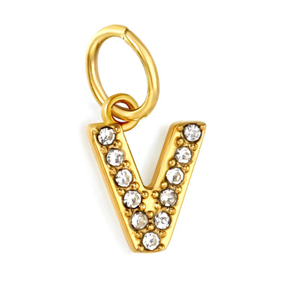 Wholesale 18K Gold Plated Initial Letter Charms with Rhinestones | Hypoallergenic Stainless Steel Jewelry Components