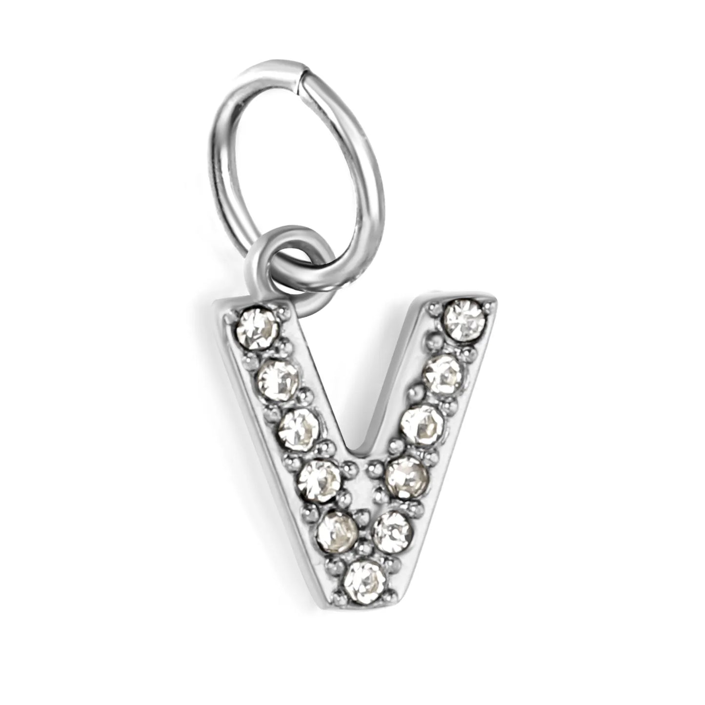Silver Initial Letter Charms with Cubic Zirconia | Hypoallergenic Stainless Steel | Wholesale Bulk Order