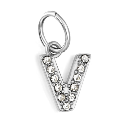 Silver Initial Letter Charms with Cubic Zirconia | Hypoallergenic Stainless Steel | Wholesale Bulk Order