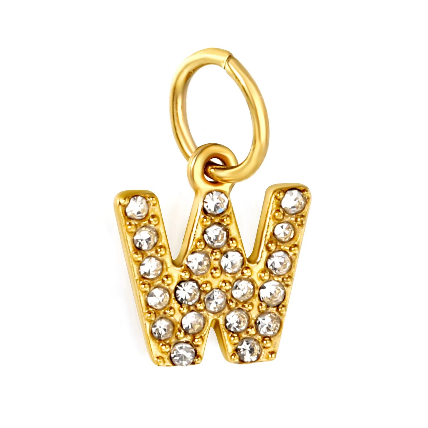 Wholesale 18K Gold Plated Initial Letter Charms with Rhinestones | Hypoallergenic Stainless Steel Jewelry Components