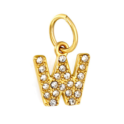 Wholesale 18K Gold Plated Initial Letter Charms with Rhinestones | Hypoallergenic Stainless Steel Jewelry Components