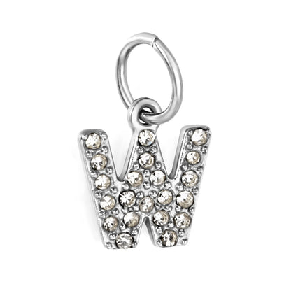 Silver Initial Letter Charms with Cubic Zirconia | Hypoallergenic Stainless Steel | Wholesale Bulk Order