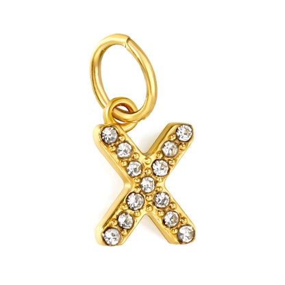 Wholesale 18K Gold Plated Initial Letter Charms with Rhinestones | Hypoallergenic Stainless Steel Jewelry Components