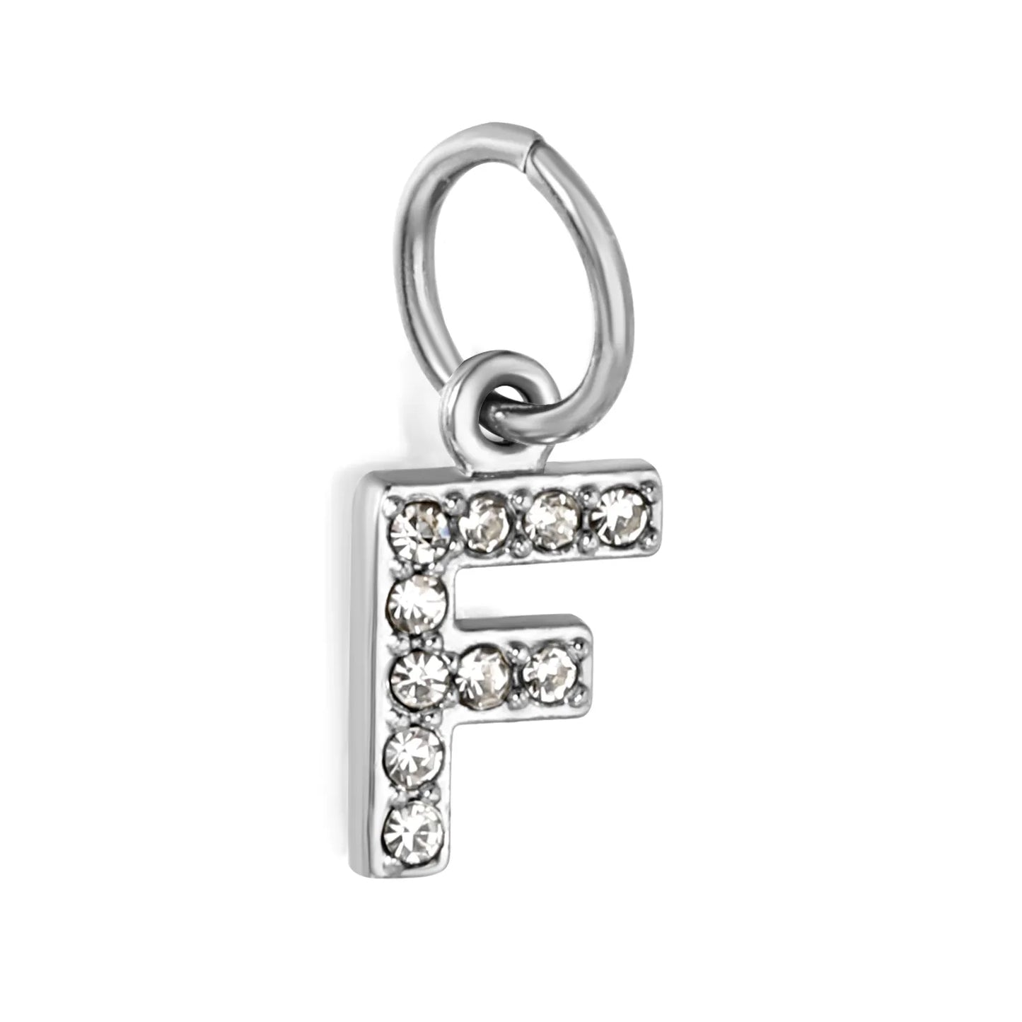 Silver Initial Letter Charms with Cubic Zirconia | Hypoallergenic Stainless Steel | Wholesale Bulk Order