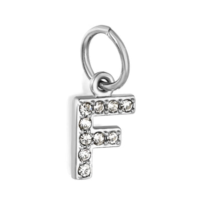 Silver Initial Letter Charms with Cubic Zirconia | Hypoallergenic Stainless Steel | Wholesale Bulk Order