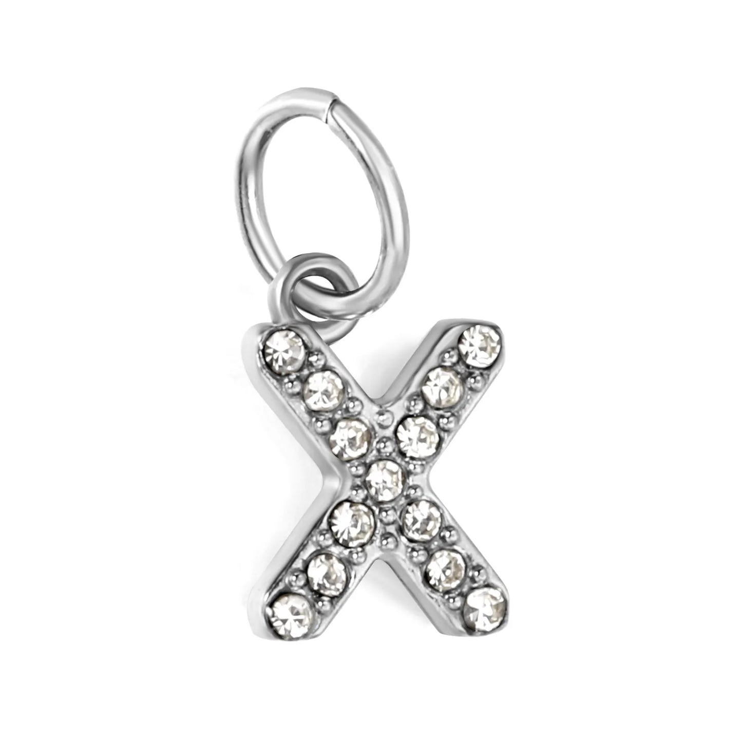 Silver Initial Letter Charms with Cubic Zirconia | Hypoallergenic Stainless Steel | Wholesale Bulk Order