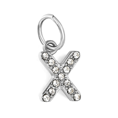 Silver Initial Letter Charms with Cubic Zirconia | Hypoallergenic Stainless Steel | Wholesale Bulk Order