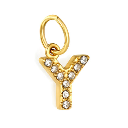 Wholesale 18K Gold Plated Initial Letter Charms with Rhinestones | Hypoallergenic Stainless Steel Jewelry Components