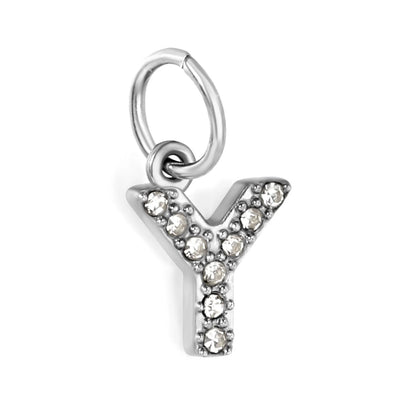 Silver Initial Letter Charms with Cubic Zirconia | Hypoallergenic Stainless Steel | Wholesale Bulk Order