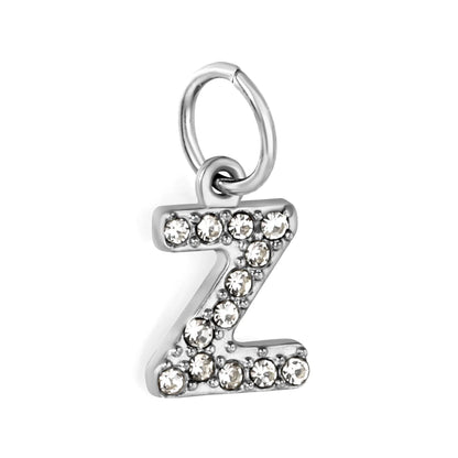 Silver Initial Letter Charms with Cubic Zirconia | Hypoallergenic Stainless Steel | Wholesale Bulk Order