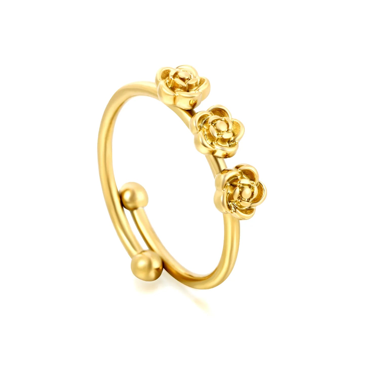 Adjustable Rose Flower Open Ring Size 7 | 18K Gold Plated Stainless Steel | Wholesale Bulk Order MOQ 12