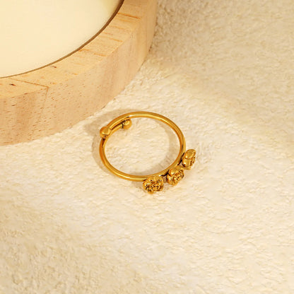 Adjustable Rose Flower Open Ring Size 7 | 18K Gold Plated Stainless Steel | Wholesale Bulk Order MOQ 12