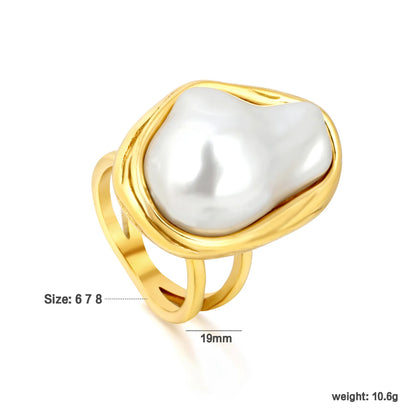 Baroque Pearl Statement Ring | Sizes 6/7/8 | 18K Gold Plated Stainless Steel | Wholesale Bulk Order MOQ 12