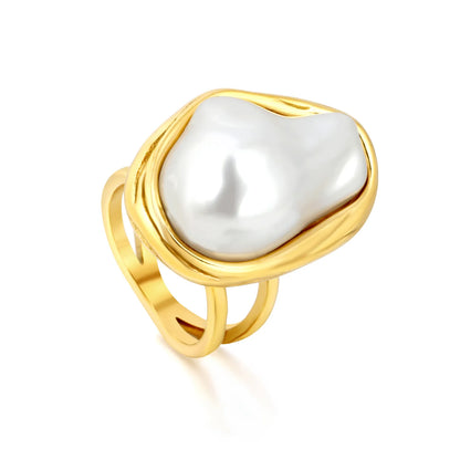Baroque Pearl Statement Ring | Sizes 6/7/8 | 18K Gold Plated Stainless Steel | Wholesale Bulk Order MOQ 12