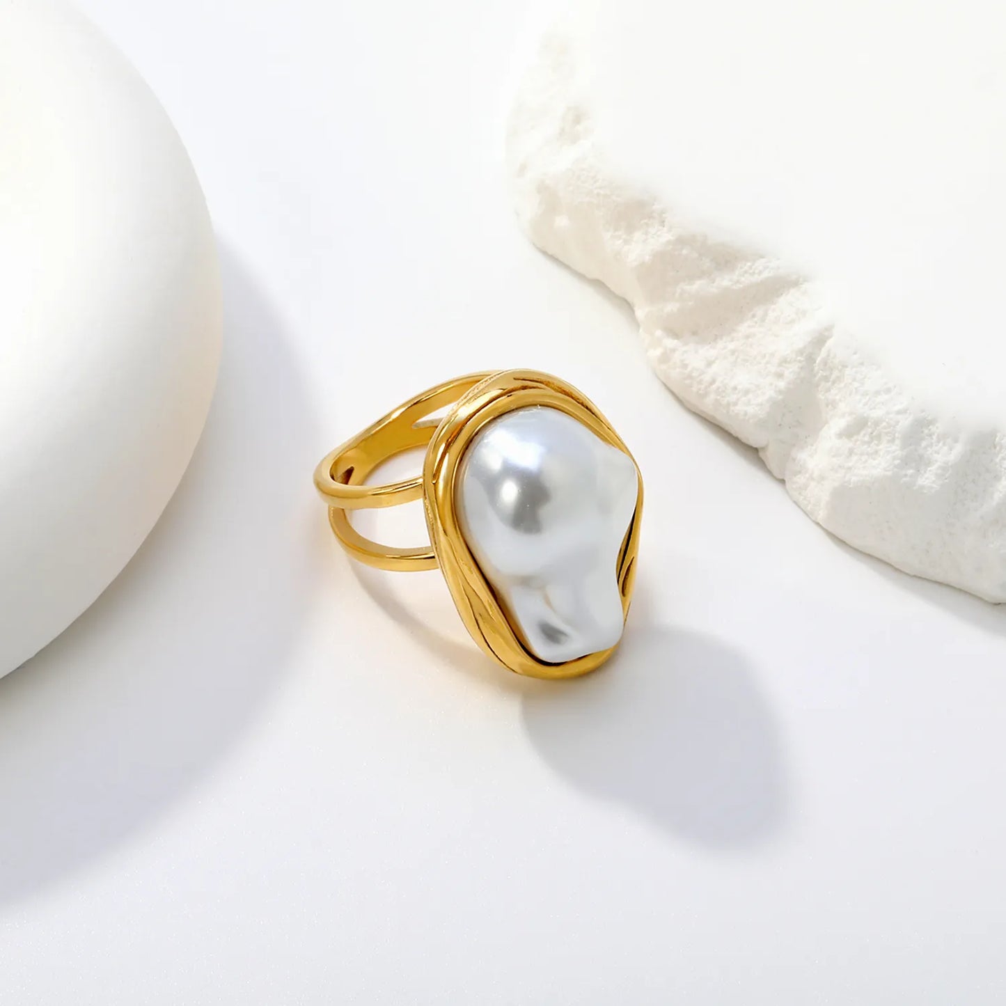 Baroque Pearl Statement Ring | Sizes 6/7/8 | 18K Gold Plated Stainless Steel | Wholesale Bulk Order MOQ 12