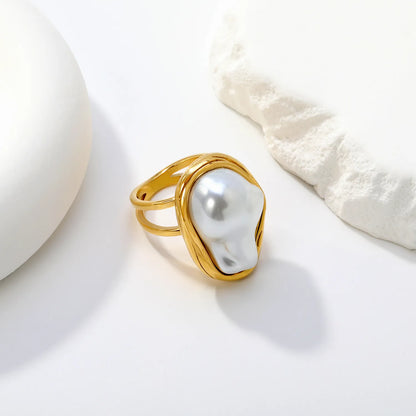 Baroque Pearl Statement Ring | Sizes 6/7/8 | 18K Gold Plated Stainless Steel | Wholesale Bulk Order MOQ 12