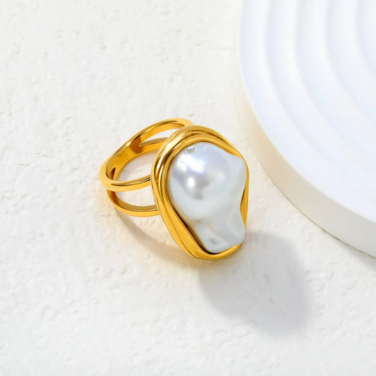 Baroque Pearl Statement Ring | Sizes 6/7/8 | 18K Gold Plated Stainless Steel | Wholesale Bulk Order MOQ 12