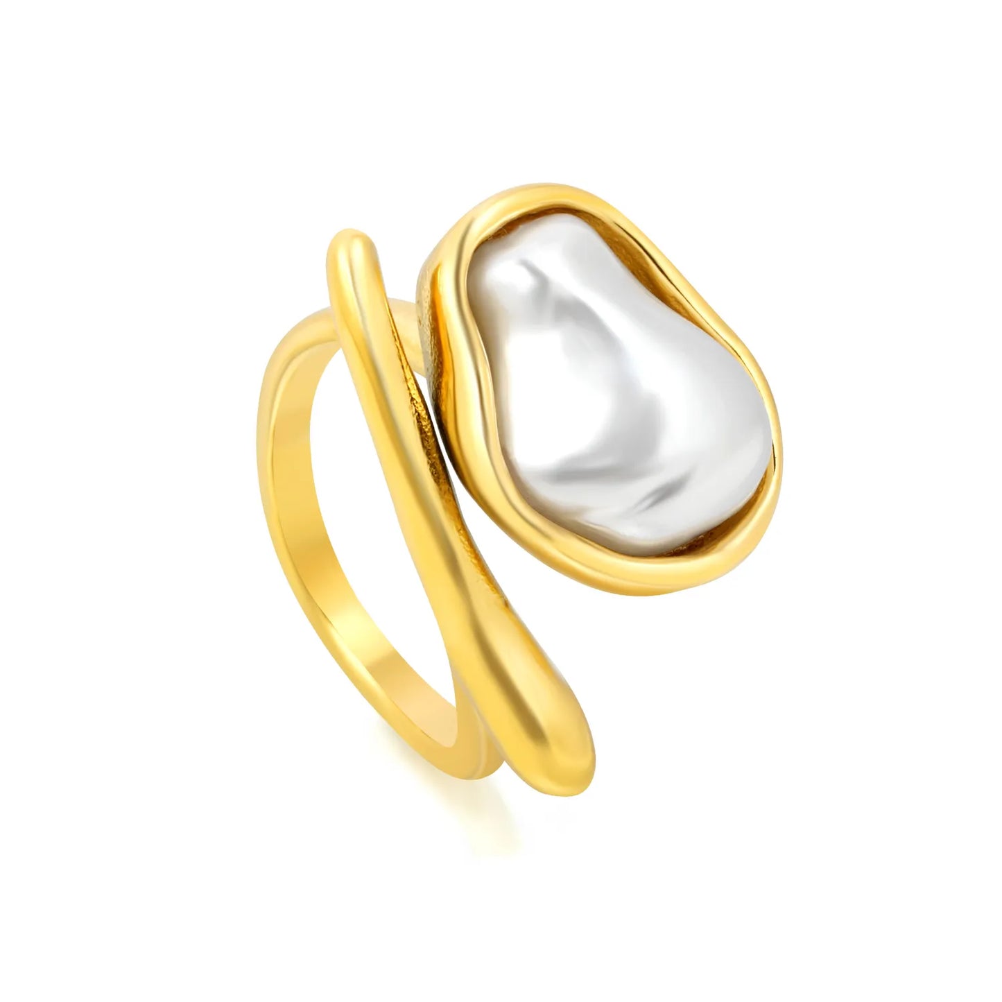 Baroque Pearl Wrap 18K Gold Plated Ring | Sizes 6/7/8 | Wholesale Bulk Order MOQ 12
