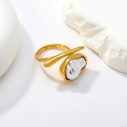 Baroque Pearl Wrap 18K Gold Plated Ring | Sizes 6/7/8 | Wholesale Bulk Order MOQ 12