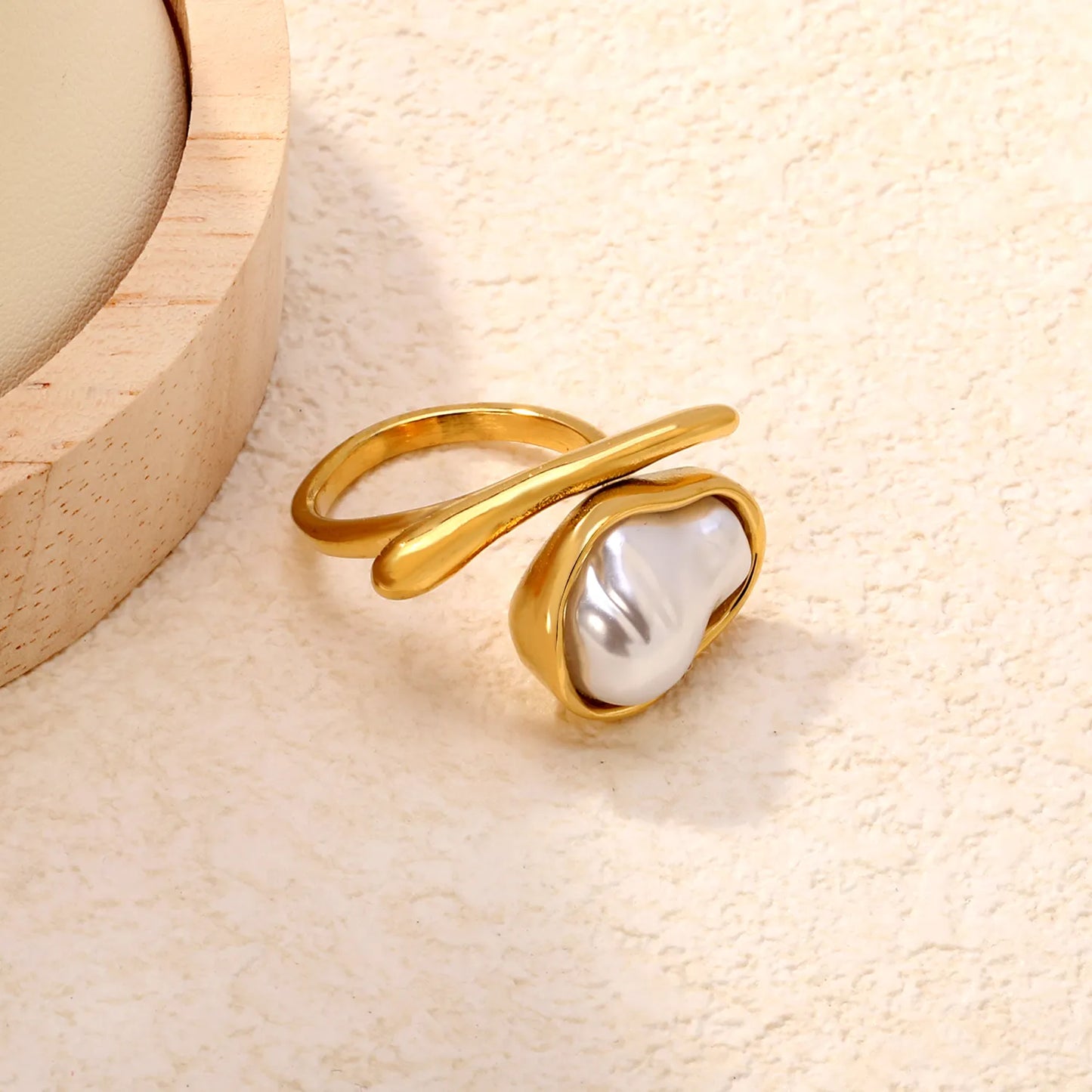 Baroque Pearl Wrap 18K Gold Plated Ring | Sizes 6/7/8 | Wholesale Bulk Order MOQ 12