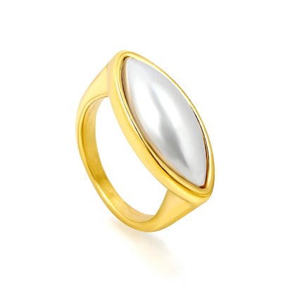 18K Gold Plated Oval Mother of Pearl Signet Ring | Sizes 6/7/8 | Wholesale Bulk Order MOQ 12