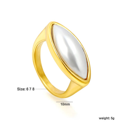 18K Gold Plated Oval Mother of Pearl Signet Ring | Sizes 6/7/8 | Wholesale Bulk Order MOQ 12
