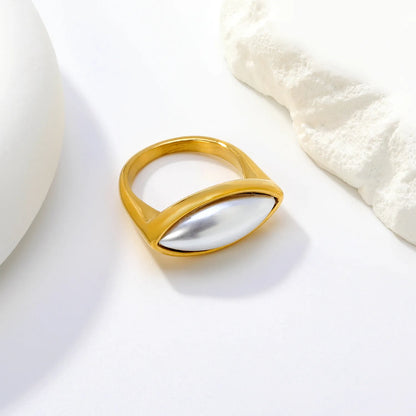 18K Gold Plated Oval Mother of Pearl Signet Ring | Sizes 6/7/8 | Wholesale Bulk Order MOQ 12