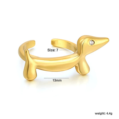 18K Gold Plated Dachshund Dog Open Ring | Size 7 | Wholesale Bulk Order MOQ 12