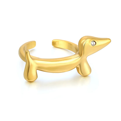18K Gold Plated Dachshund Dog Open Ring | Size 7 | Wholesale Bulk Order MOQ 12