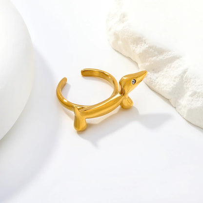 18K Gold Plated Dachshund Dog Open Ring | Size 7 | Wholesale Bulk Order MOQ 12